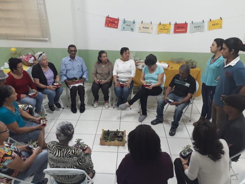 Aposentados/as plantam suculentas em Ateliê de Jardinagem; atividade resgata a Paz