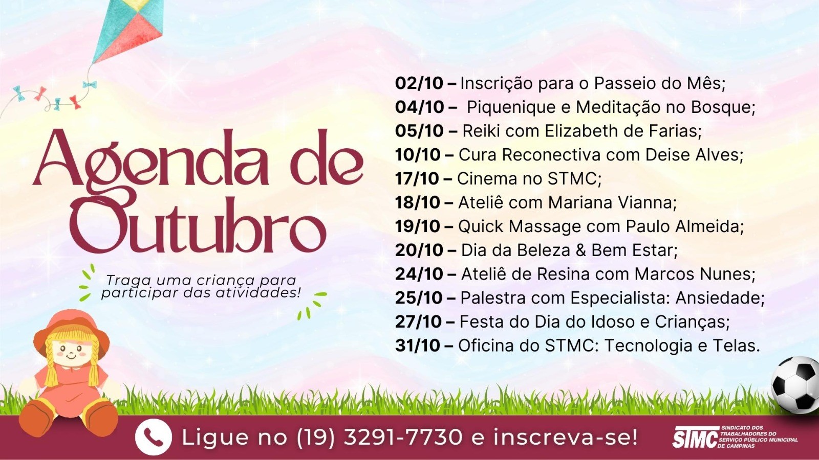Agenda da Casa dos Aposentados de outubro tem atividades para celebrar os idoso e as crianças. Participem!