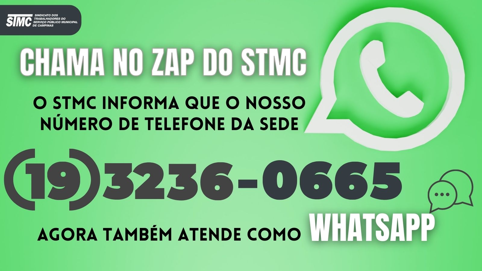 NOVIDADE: STMC atende servidores pelo WhatsApp no telefone fixo da Sede. 