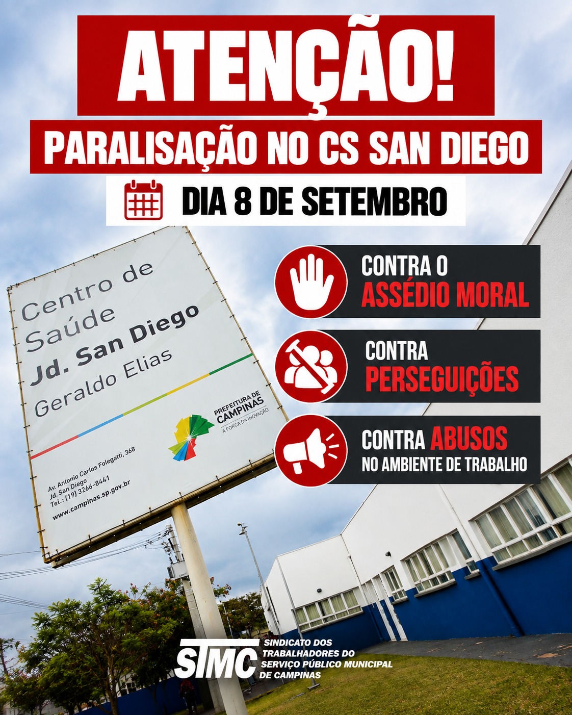 Servidores do CS San Diego fazem paralisação contra assédio moral, perseguições e abusos